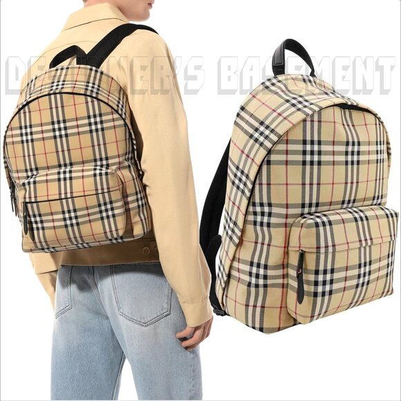 BURBERRY black Leather trim JETT beige Archive Vintage Check nylon zip Backpack - Picture 12 of 12